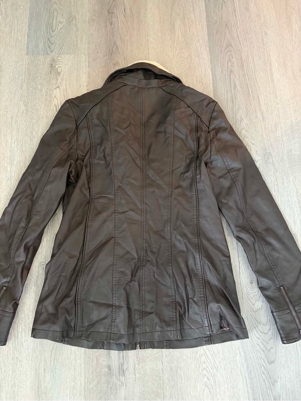 Le Château Faux Leather Sherpa Collar Jacket Boho Utilitycore Academia Chocolate - Picture 3 of 5